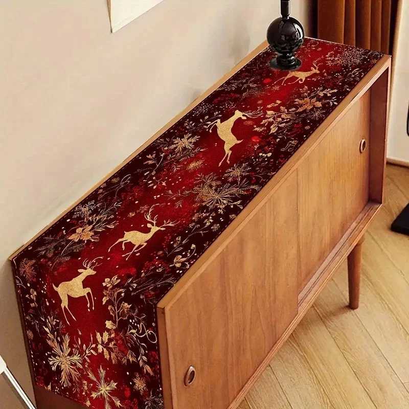 Christmas 1pc Tabel Runner Elegant Burgundy Golden Xmas Table Runner Red Winter Holiday Decor Kitchen Dining Table Decoration Home Party Y251113