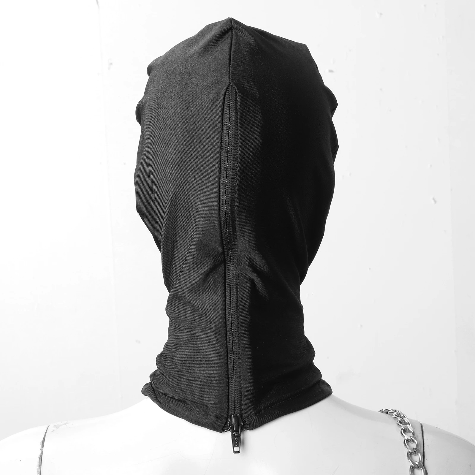 Halloween Hood FaceMask Adult Elastic Head Mask Open Mouth Eye Glued Full Head Cover Bondage Headgear Black Slave Restraint Hood 250410