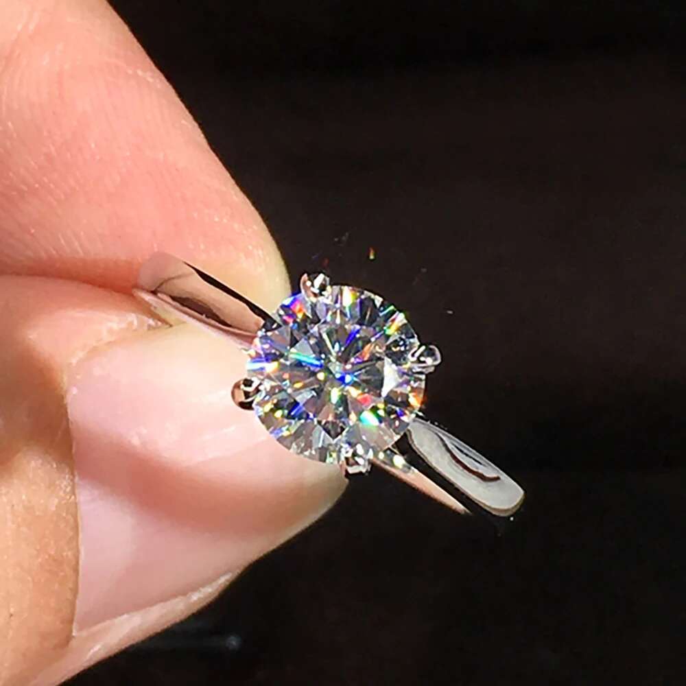 Custom Real Platinum PT950 Women Ring Moissanite Diamonds Round Party Engagement Anniversary Wedding Ring Trendy