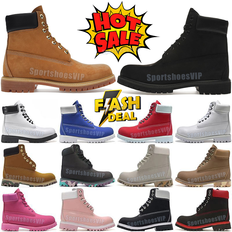 Designer tims boot for men waterproof boots Ankle classic Martin Shoes cowboyboots Rhubarb Red Blue Black Camo Military Pink Hiking Outdoors motorcycle shoes