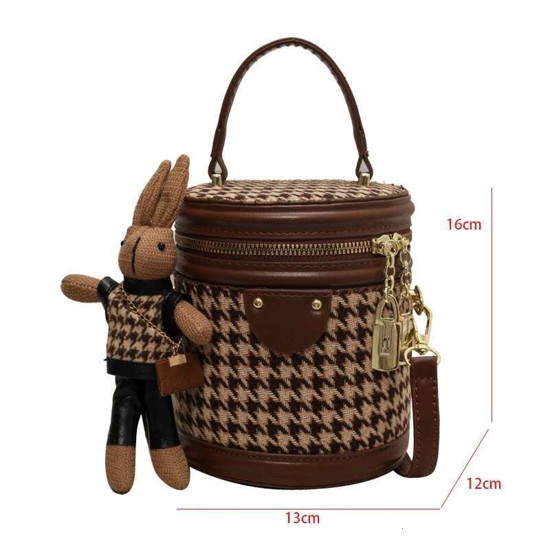 Bucket Plaid Woolen Fashion Designer Small Handbag Female Mini Crossbody Round Cyder One Shoulder Bag