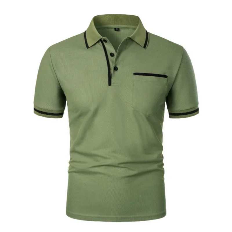 Summer mens short sleeved polo shirt slim fit casual T-shirt fashionable pocket top T-shirt breathable polo shirt mens T-shirt W250414