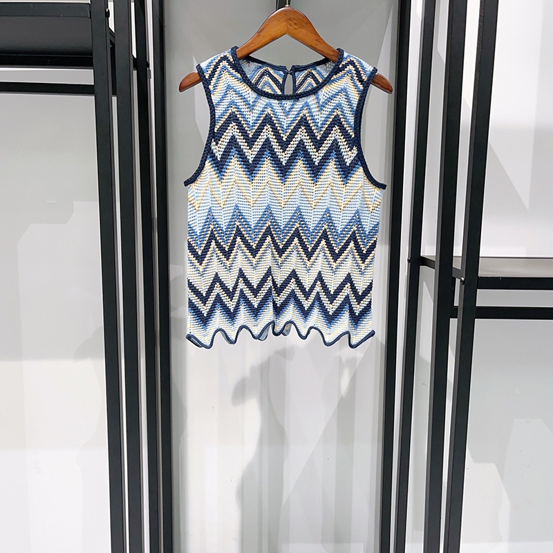 Designer womens dresses maxi dress 2025 New Sleeveless Top+Pants+Strap Contrast Color Geometric Folding Pattern Knitted Sleeveless Set