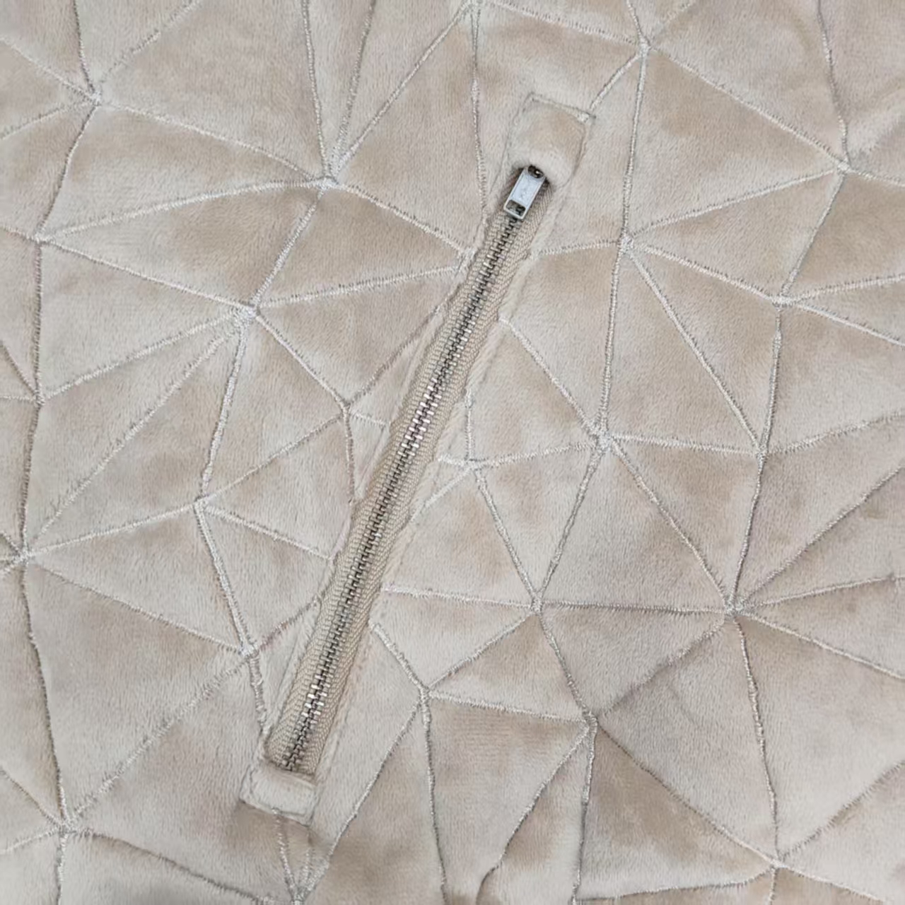 Men's Beige Velvet Baseball Jersey Zipper Jacket Loose Fit with Ribbed collar cuffs and hem for Casual Street Skate Style