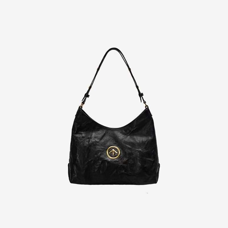 Women's Bags GROTTO Non Sexism Blackrock Hobo Series Wrinkled Handheld Cross Shoulder Underarm Soft Leather Bag