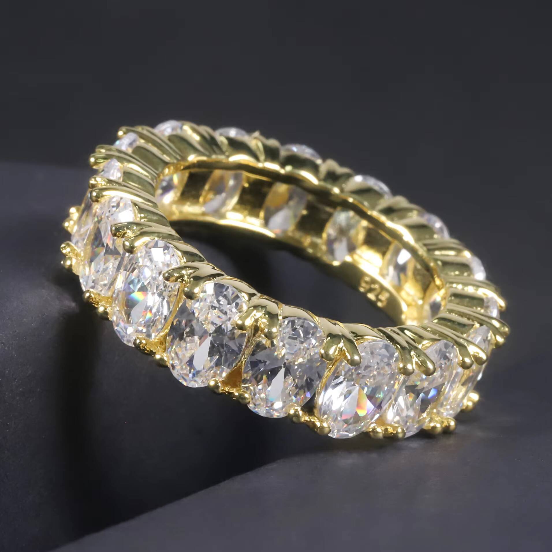 C7530 Wholesale Hip Hop 925 Sterling Silver Iced Out Full Oval VVS1 DEF Color Moissanite Diamond Band Eternity Ring