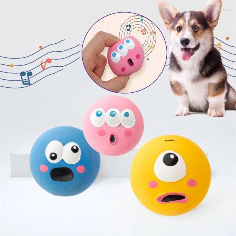 Update Puppy Toy Ball Cute Cartoon Big Eyeball Squeaking Sound Rubber Balls Dog Making Sounds Chews Playth Interactive Pet Toys Sphere