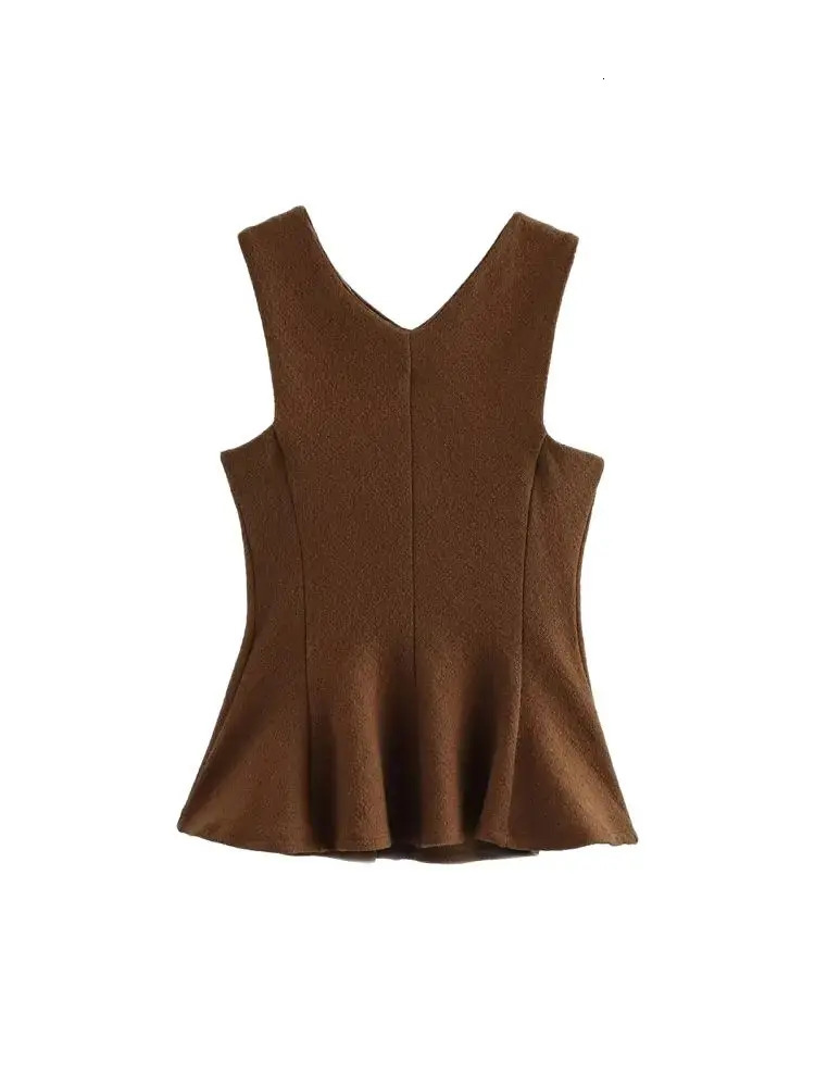 TRZA Womens Fashion Texture Peplum Tank Top Vneck Sleeveless Trendy 250414Z