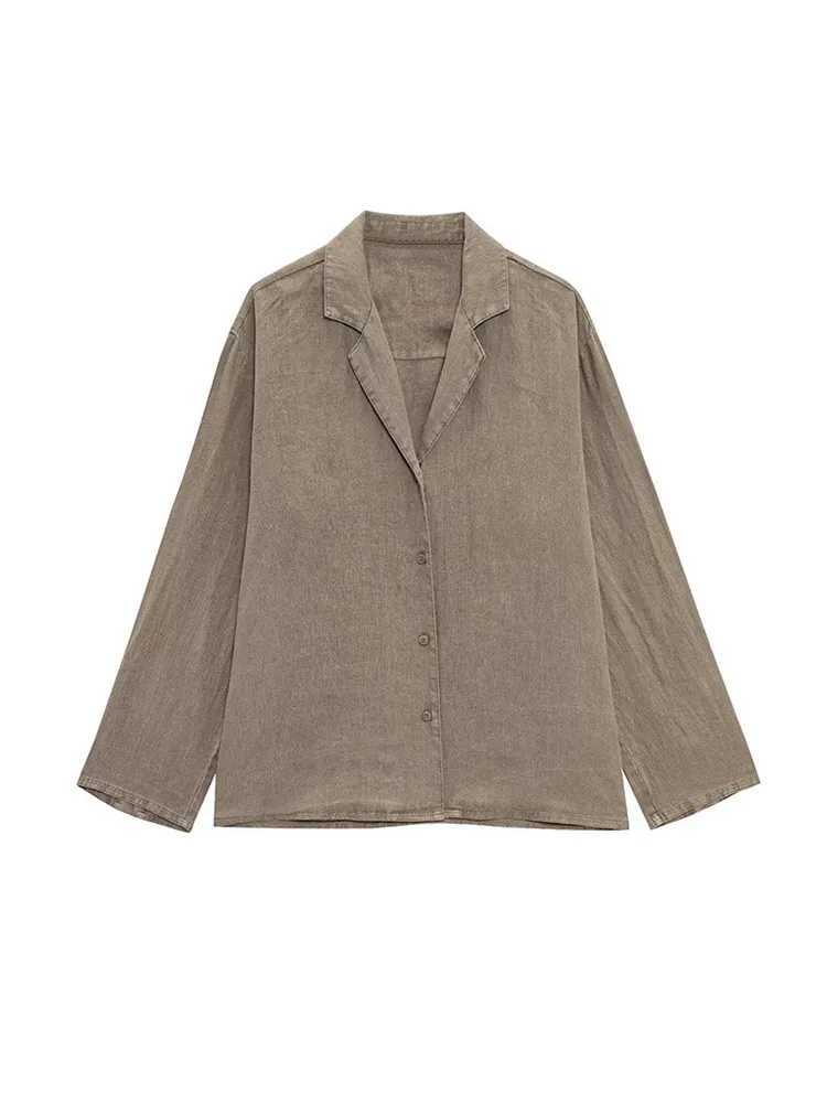 Casual cotton linen shirt set for women solid collar long Sve single chest loose shorts 2025 summer office setXJ250414