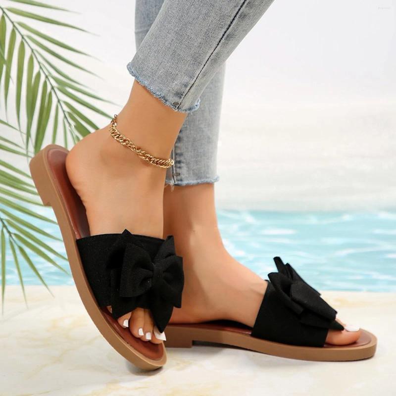 Sandals Bohemian Style Women Beach Slippers With Big Bowknot Lightweight Round Headed Flat Slide For Home Summer 2025 zhanyishengli