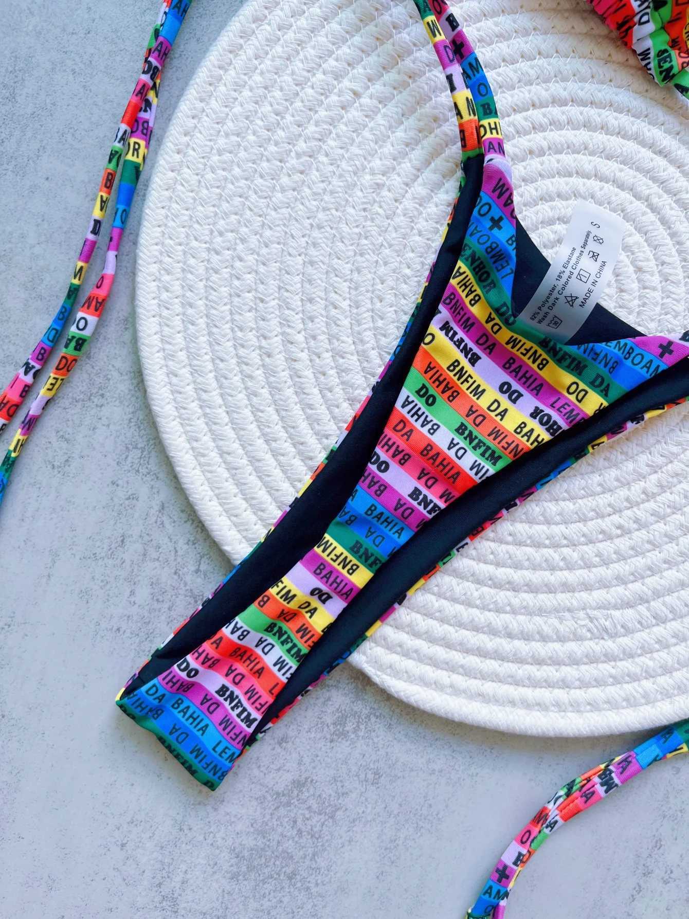 RUOTONSEPT Letters Printed Colorful Mini Thong Bikini Women Swimwear Female Swimsuit Two-pieces Bikini set Bather Bathing SuitW251113