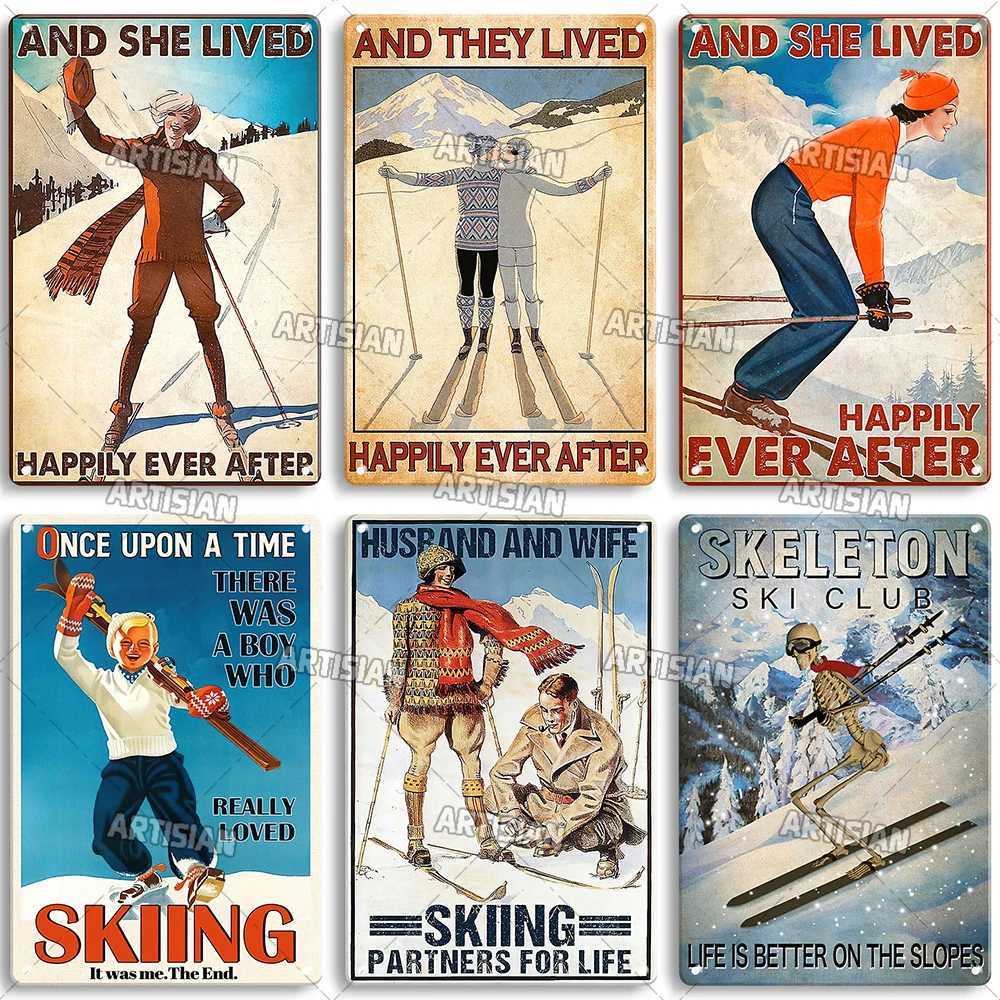 Artisian Skiing Metal Poster Snowboarding Tin Plaque Sledding Sport Decorative Plate Wall Decor Garage Bar Pub Club Hotel CafeM251114