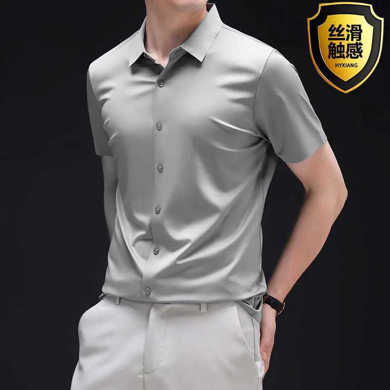 6X Mens Short Sleeve Summer New Ice Silk Ice Feeling High Quality Large Size Ironless Business and Leisure W250414