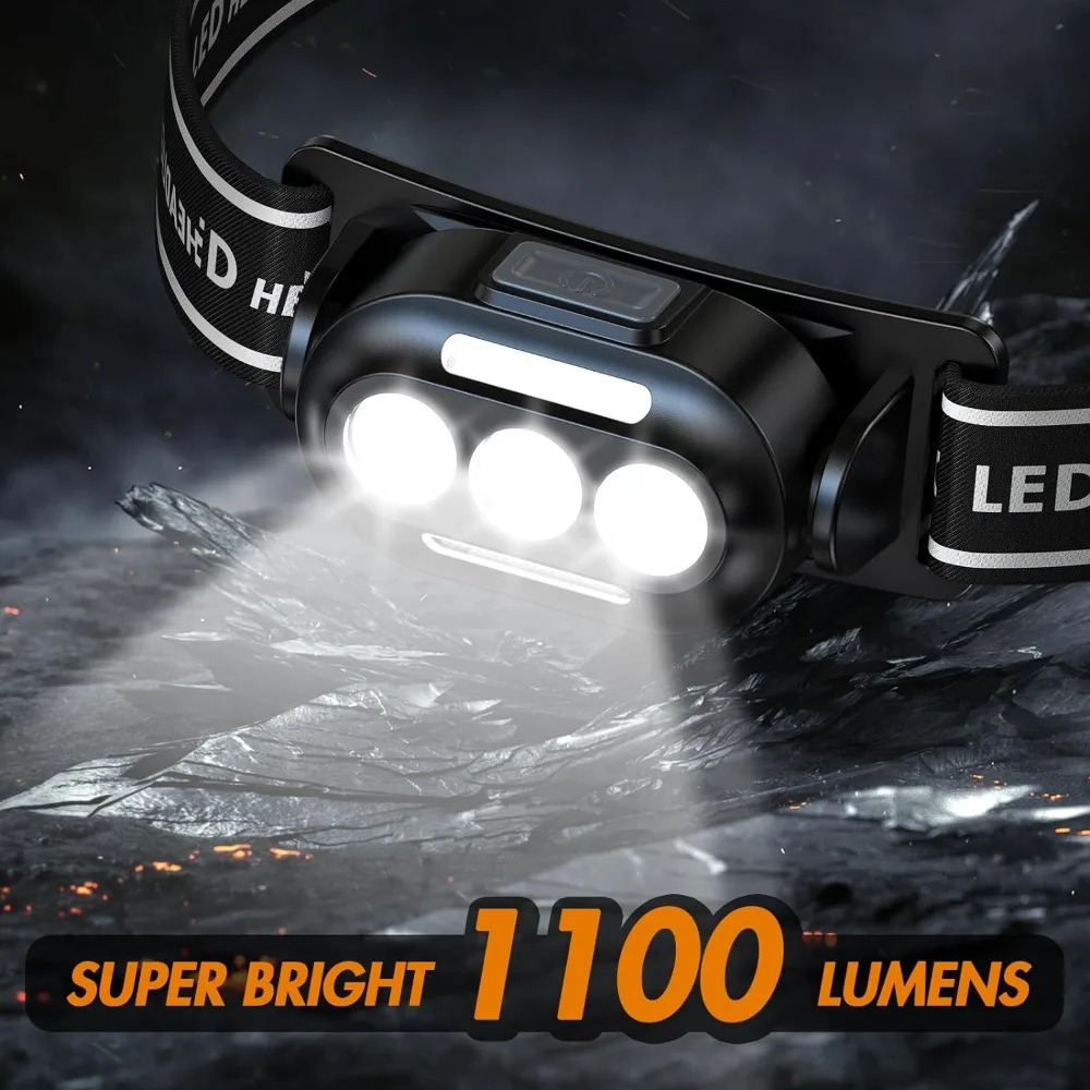 Ultra Bright Usb Rechargeable Headlamp Led Head Flashlight With White Red Blue Head Lamp IPX4 Waterproof Headlight Head Light 251112