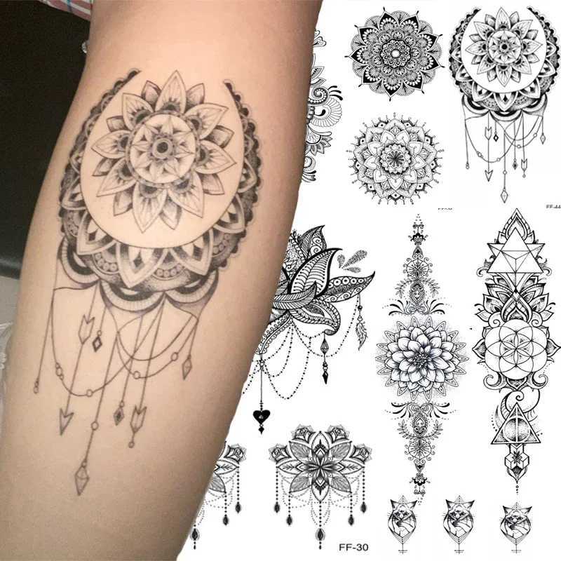 Mandala Flower Waterproof Temporary Tattoo Stickers DIY Large Flower Body Art Water Transfer Fake Tattoo Female 1 PieceXJ25414