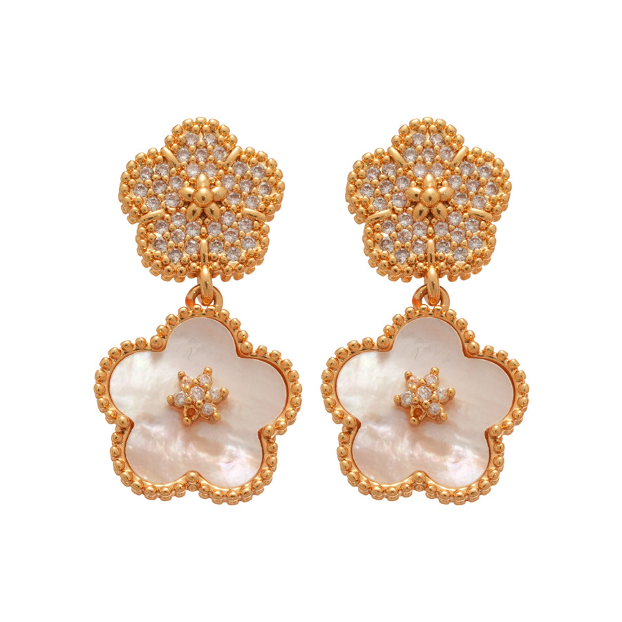 18K Real Gold Plated Silver Needle Zircon Five-Petal Flower Palace Style Light Luxury High-End Feel Earrings for Women - view 8