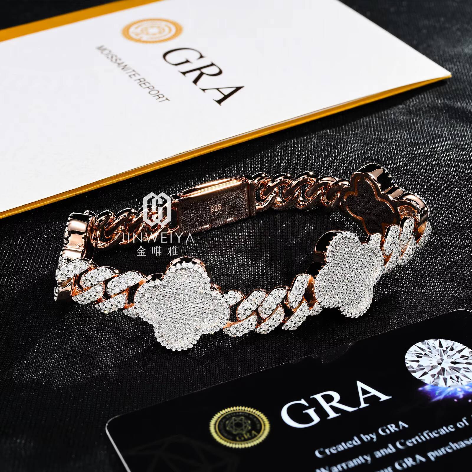 HipHop Jewelry 925 Silver Exquisite Chain Link Bracelet Lucky Flower VVS Moissanite Cuban Chain Luxury 10mm Cuban Chain Bracelet