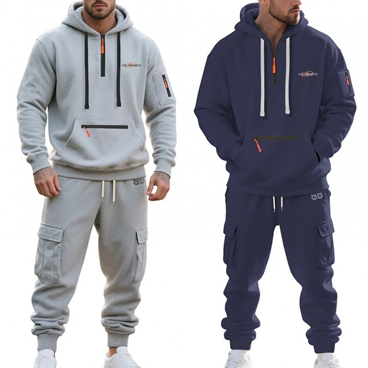 Designer Men's Tracksuits Fleece Hooded Half-Zip Sweatshirt And Loose Sport Pants Set Casual Autumn/Winter Multi-Pocket Fashion Track Suit M-3XL