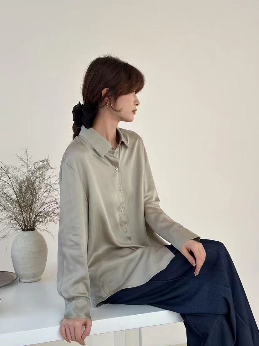 Women's Lightweight Rayon Satin Blouse - Elegant Luxury Fashion Top