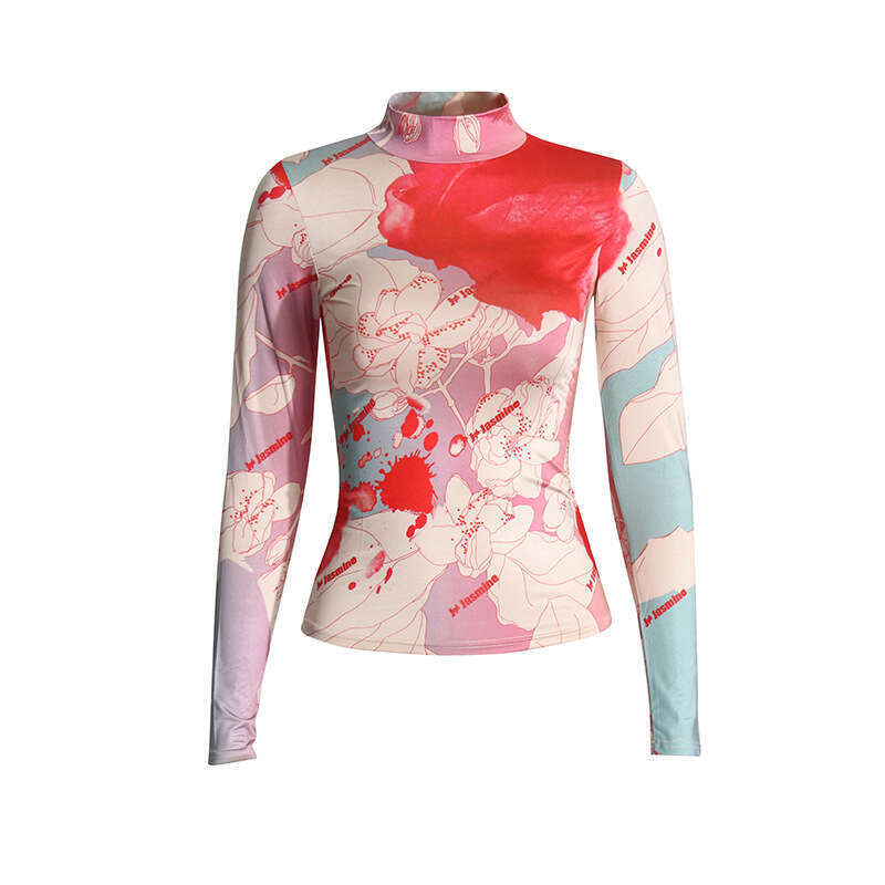 Designer Casual High Neck Tops for Women | Spring 2025 Collection | Slim Fit T-shirts with Trendy Print Colors