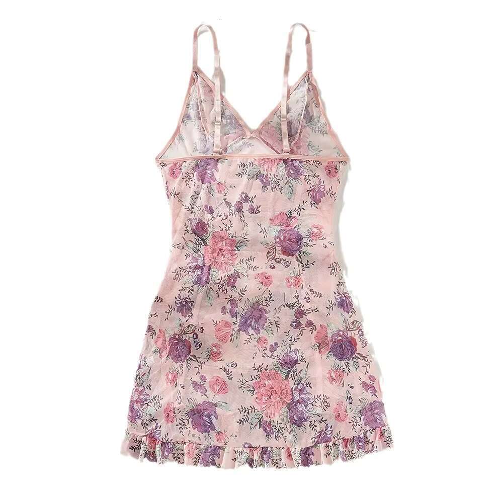 Factory Wholesale Sexy Satin Pamas Custom Ral Print Summer Night Dress