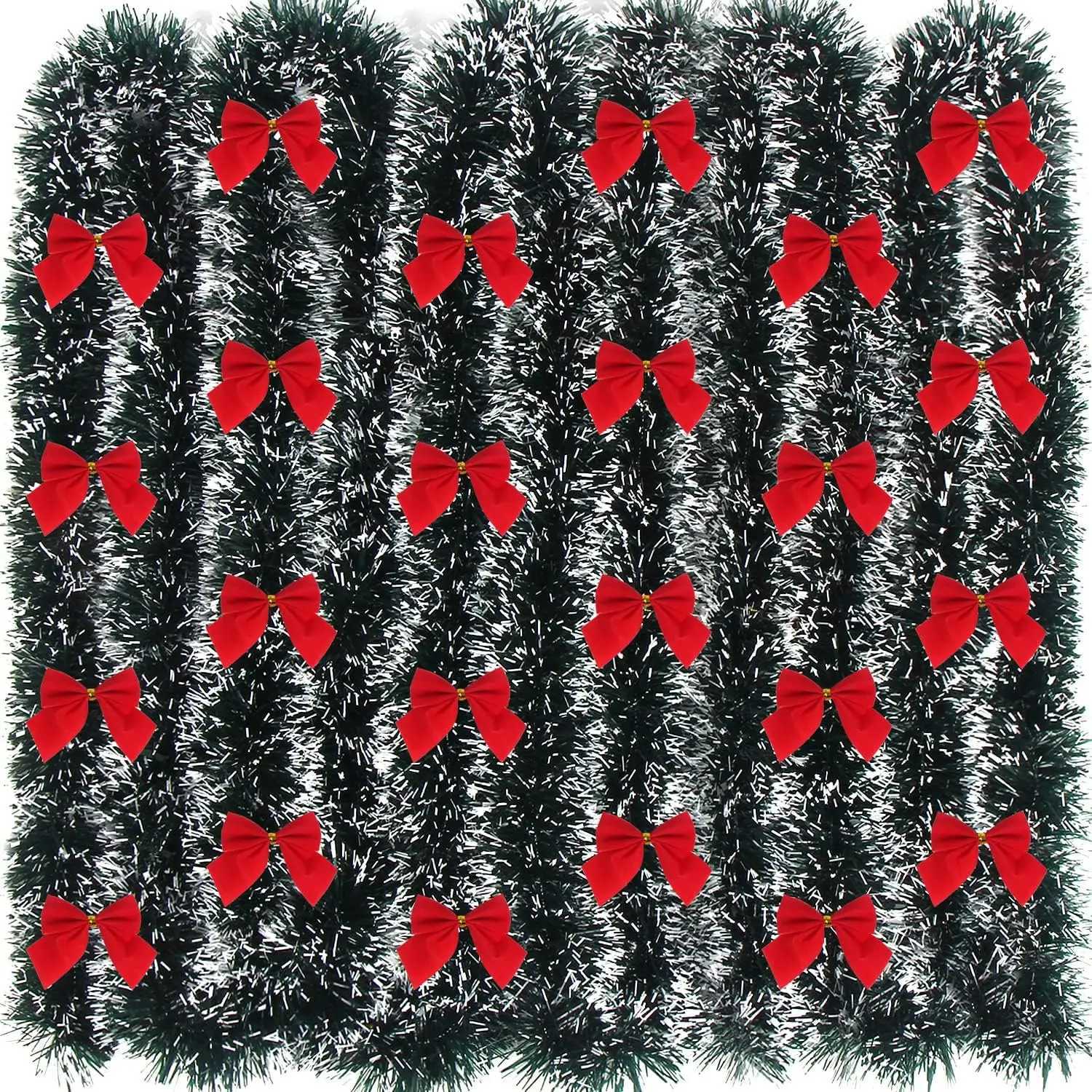 Christmas Tinsel Ribbons with Red Gold Bow Ribbon Garland Xmas Tree Hanging Pendent Wreath Ornament Wedding Party DecorationM251115