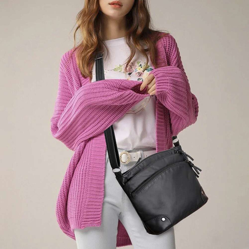 Casual Multi-Zipper Messenger Totes PU Women Big Capacity Solid Shoulder Handbag Youth Ladies Simple Versatile Bag