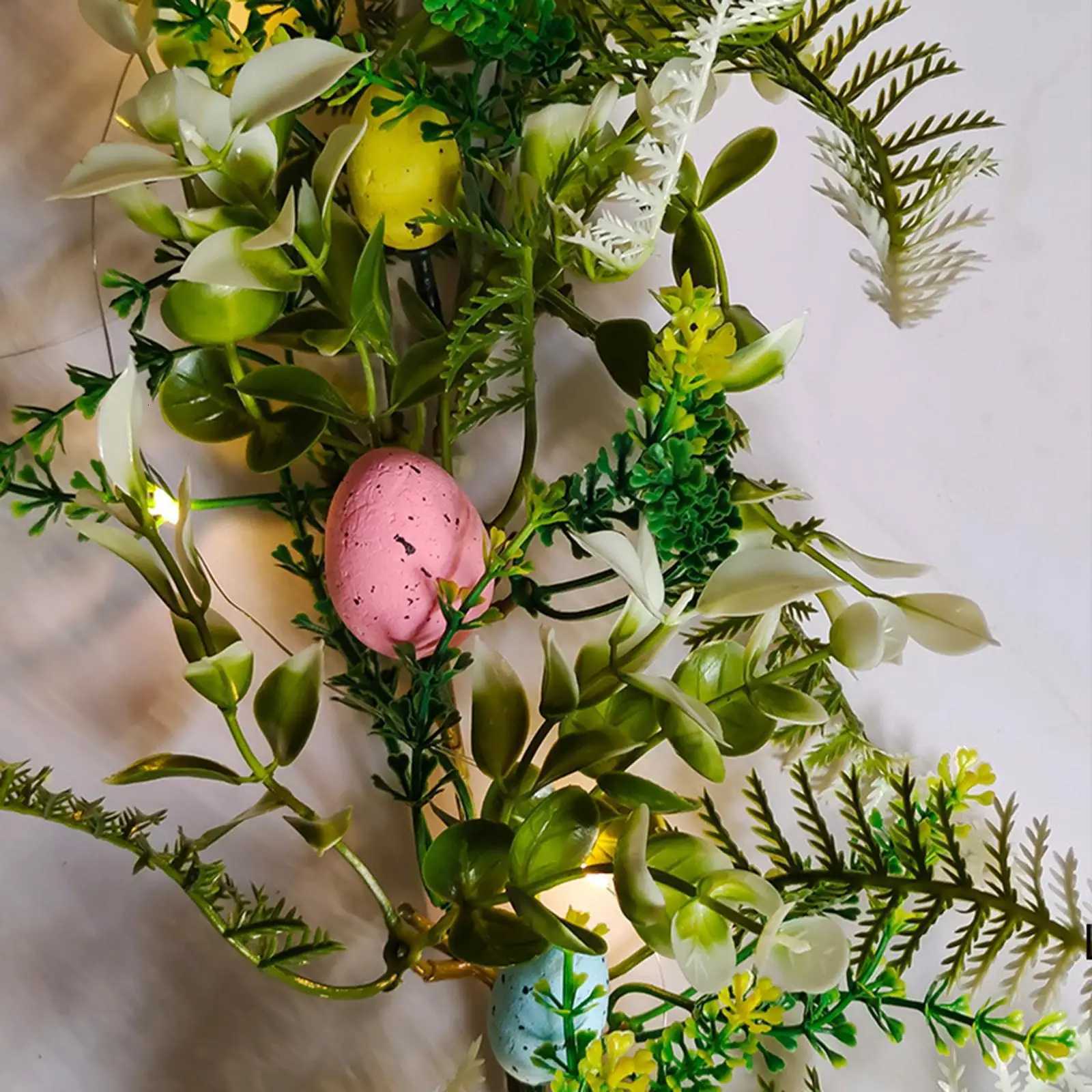 Easter Garland Swag Twist Green Leaves with Easter Egg Wreath Hanging Decoration for Porch Farmhouse Holiday Outside GardenM251115