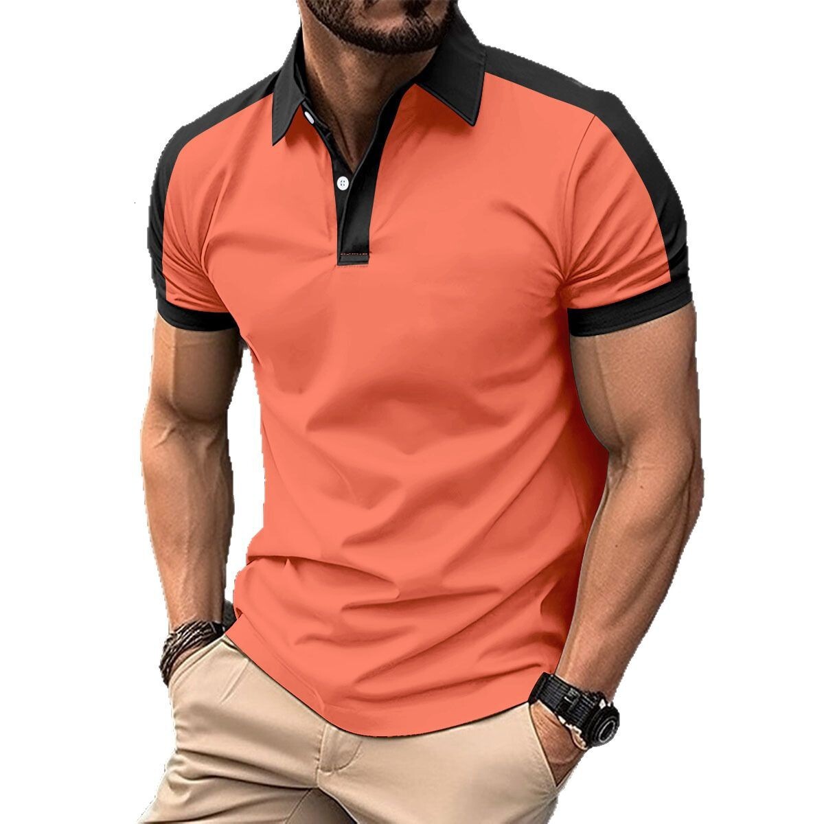 2025 casual spring and summer new style pullover collar printed button short sleeved polo shirt men's batch