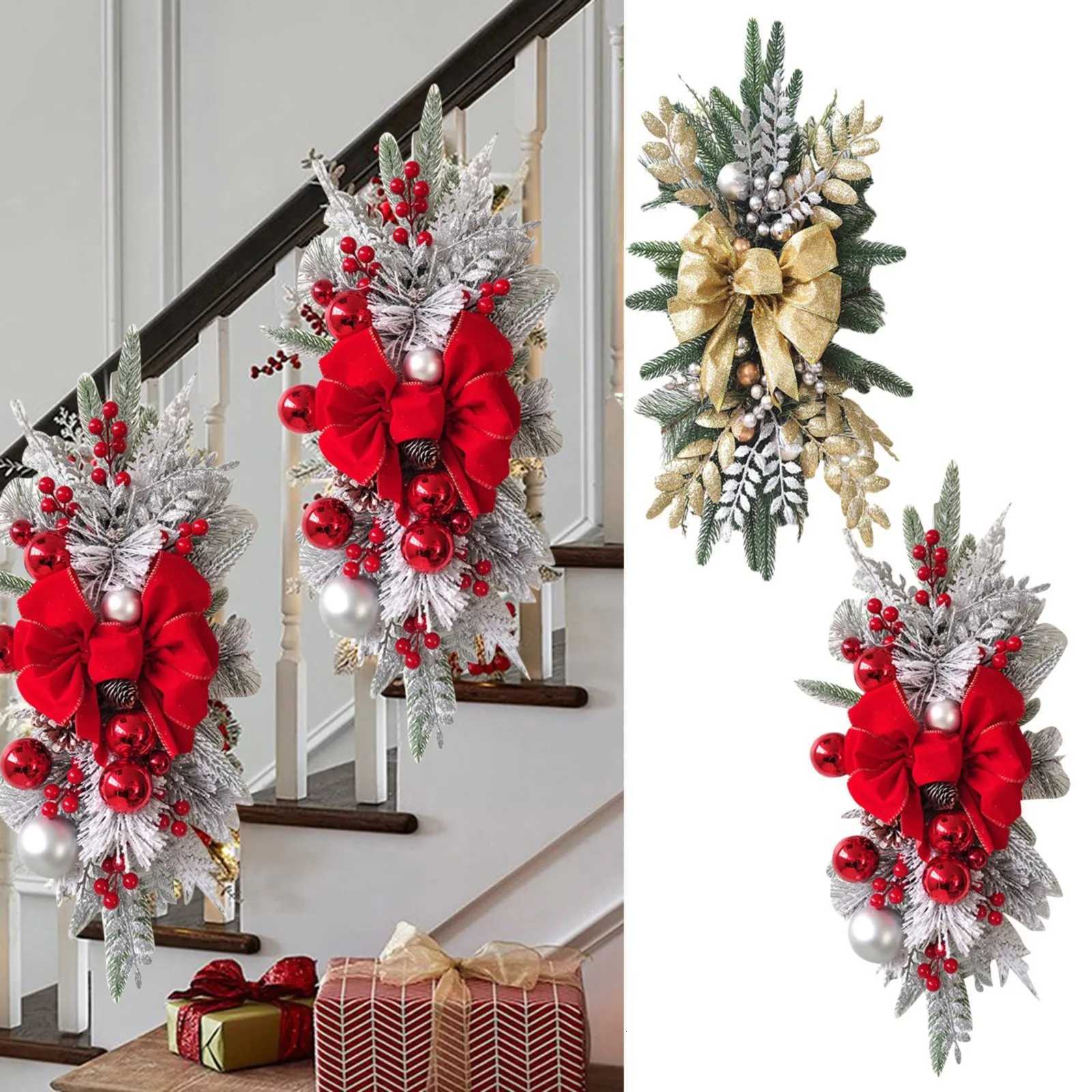 Christmas Wreath Pendants Stairway Hanging Stairs Garland Xmas Decor Window Front Door Wall Wreath for Navida Pine/Bow PendantM251115