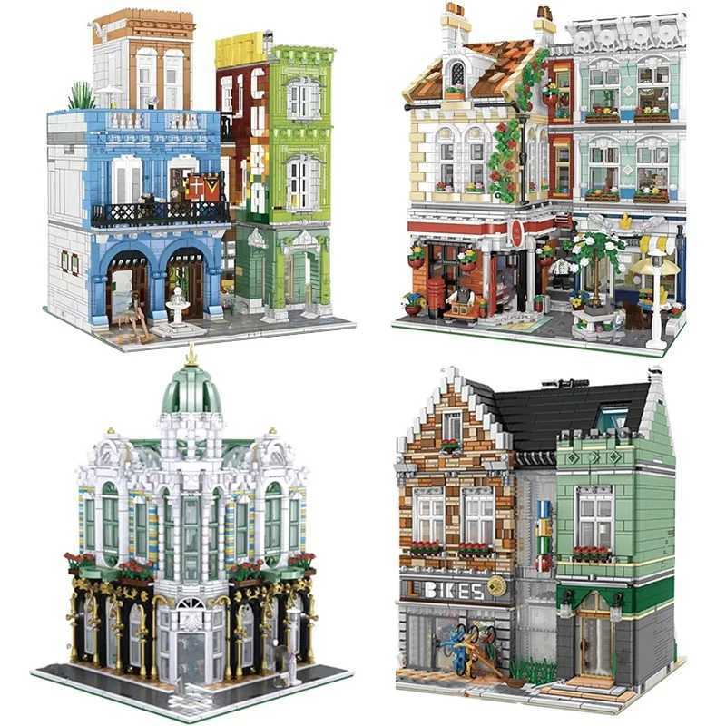 Model Town Layout Collection Featuring a Realistic Gem Cycle Emporium Structure Made of Small -Like Pieces