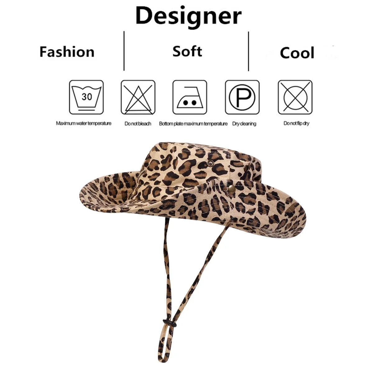 Mens leopard print conical bucket hat fishermans hat outdoor casual hat mens sun protection hat adventure hat 250409