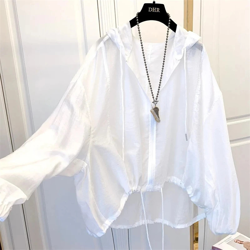 Ladies Jacket Summer Zipper Breathable Hooded Female Sunscreen Clothes Loose Comfortable Womens Sun Protection Shirt 250414