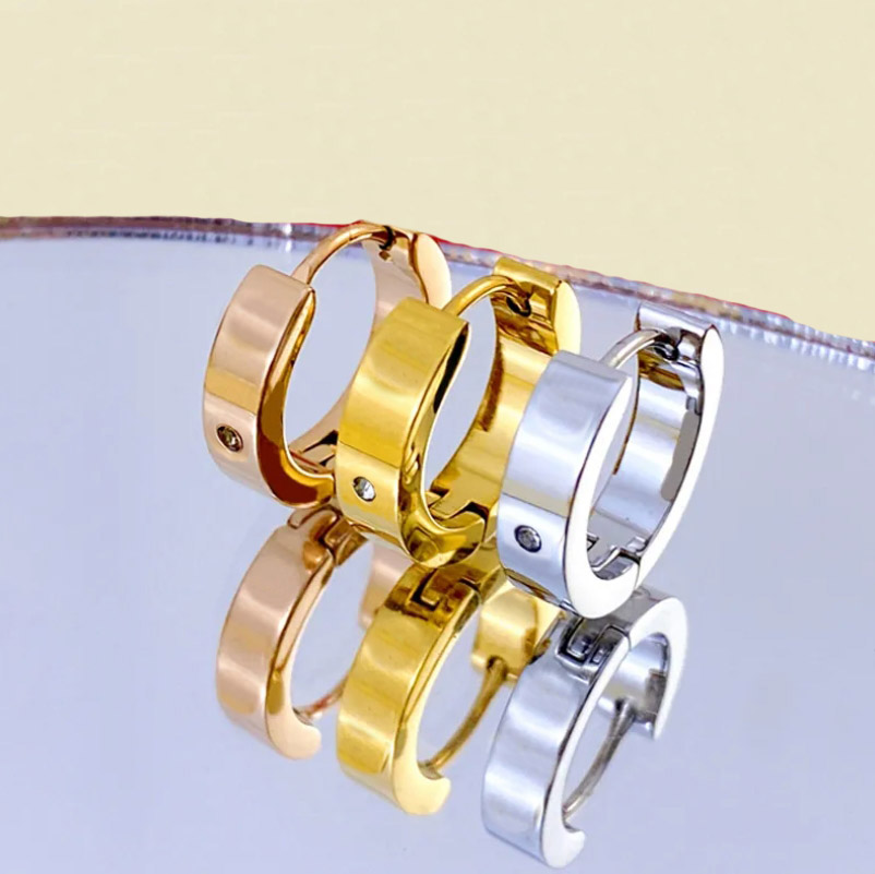 Fashion titanium steel designer earrings for mens and women gold silver jewelry for couple gift