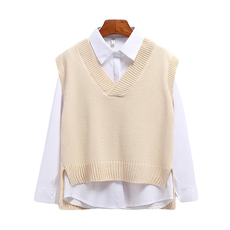 Womens sweater vest Vneck knitted top 2024 Korean fashion spring and autumn womens solid sleeveless pullout 250407