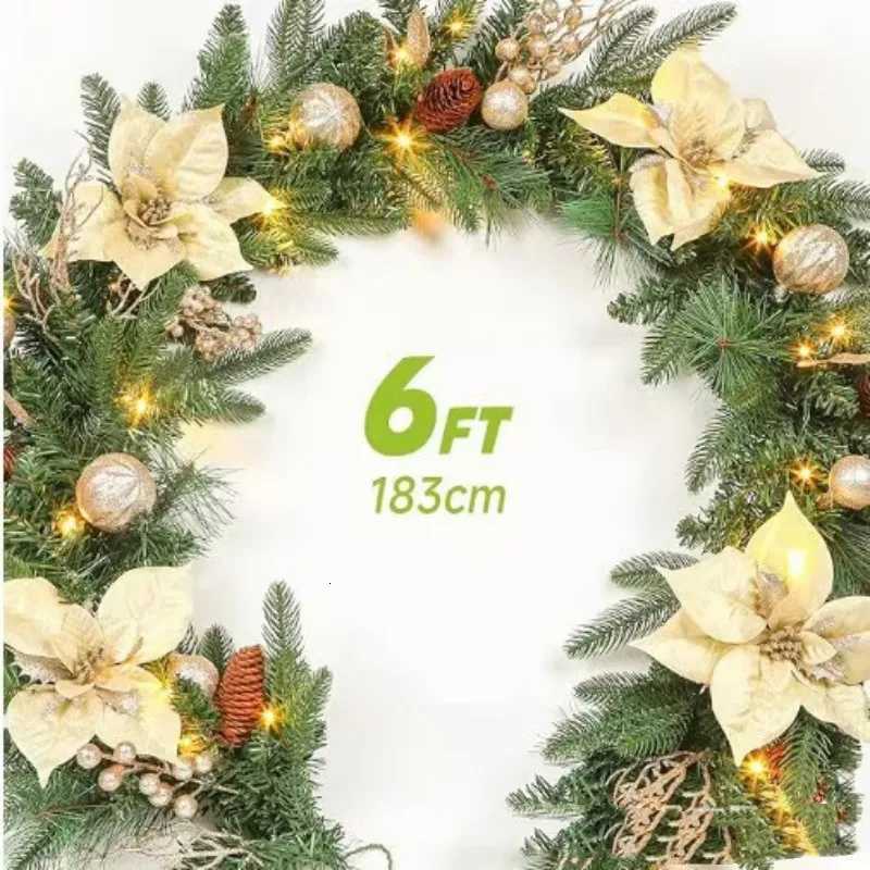 15/18/27m Christmas Rattan Christmas Ball Pinecone Garland With LED Light Festival Wreath For Fornt Door Christmas DecorationM251115