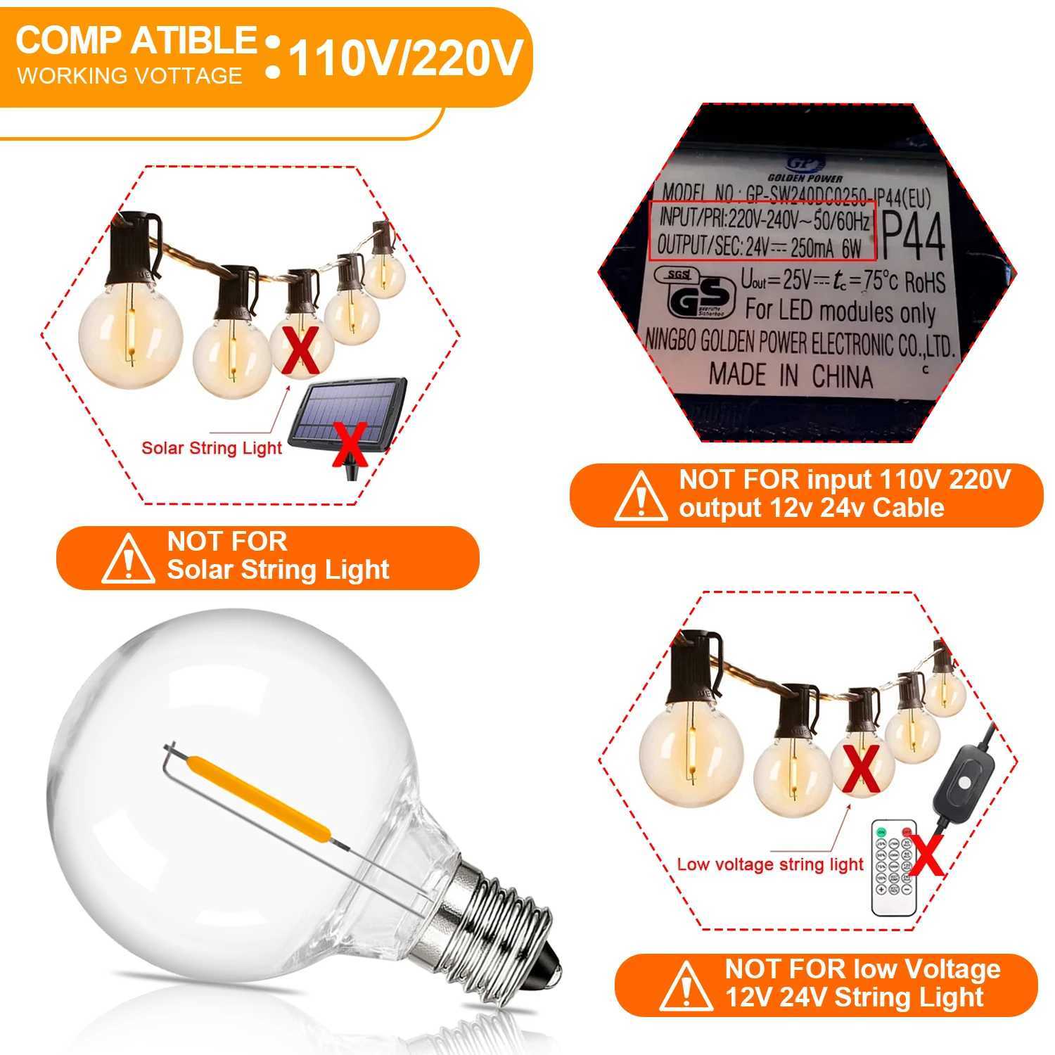 Vintage G40 Led String Light Replacement Bulb 1W Plastic Shatterproof Globe Mini Ball Lamp E12 Base 2200K PET Edison Light Bulbs C251115