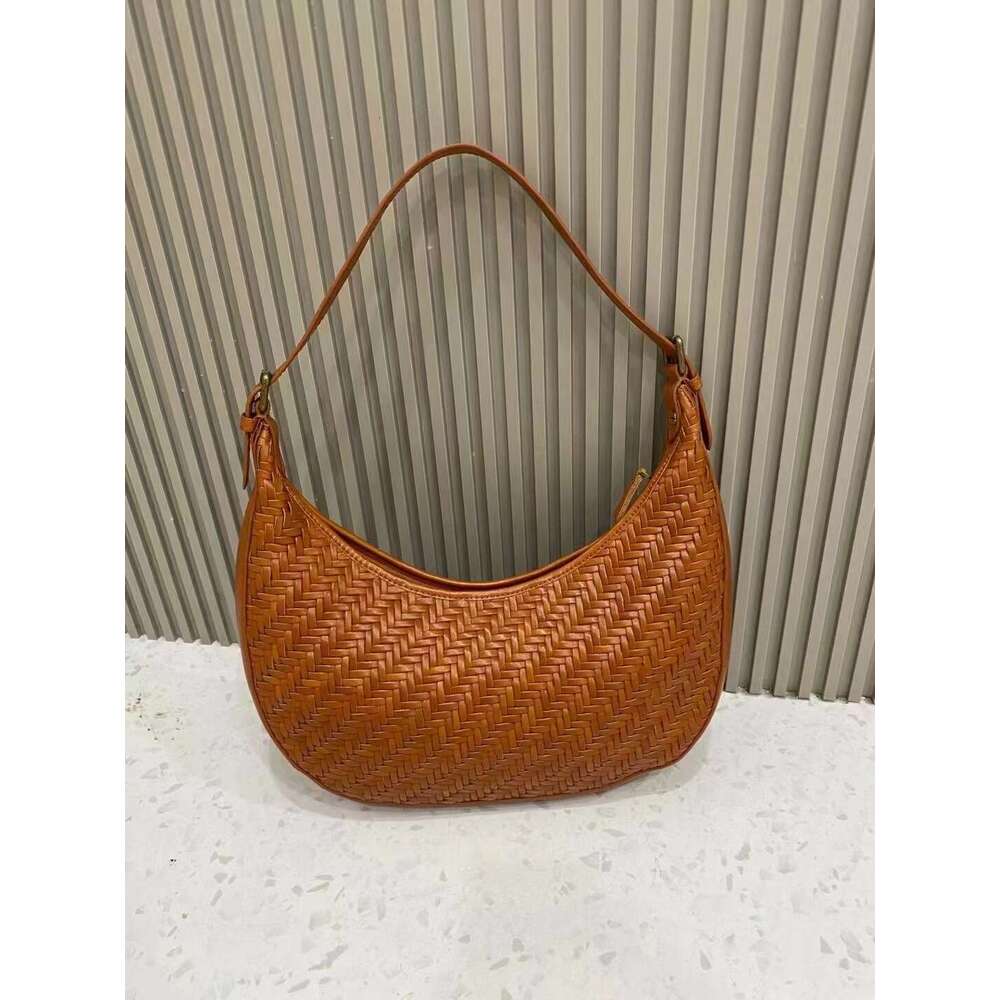 Mm Women's Bags Handmade Woven High-Quality French Handbag, Top Layer Cowhide, Armpit Half Moon Bag, Genuine Leather Women's Bag