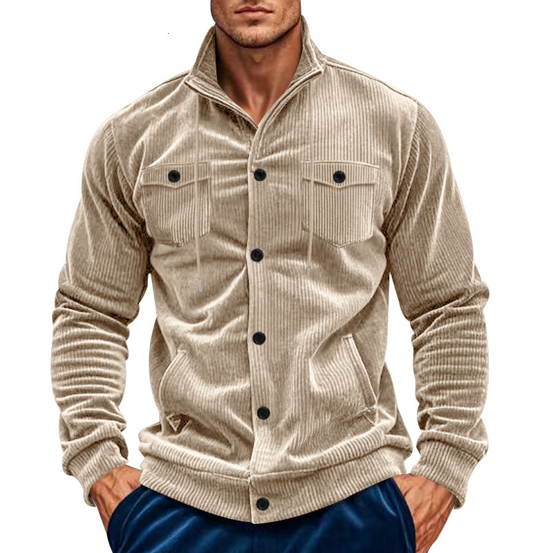 High end with spring and autumn stand collar, European cotton fleece, Amikaki multi pocket casual jacket for men