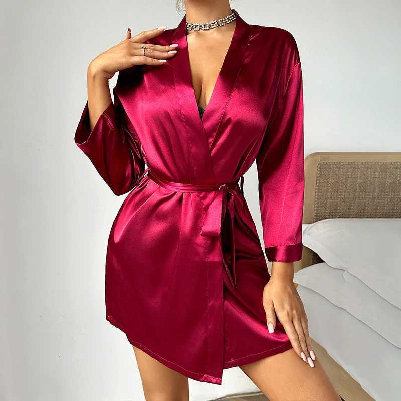 Pajamas Women Summer European and American Ladies Lace-up Bathrobe Sexy Morning Gown Home Dress Can Wear Ice Silk Robe Lingerie C251115