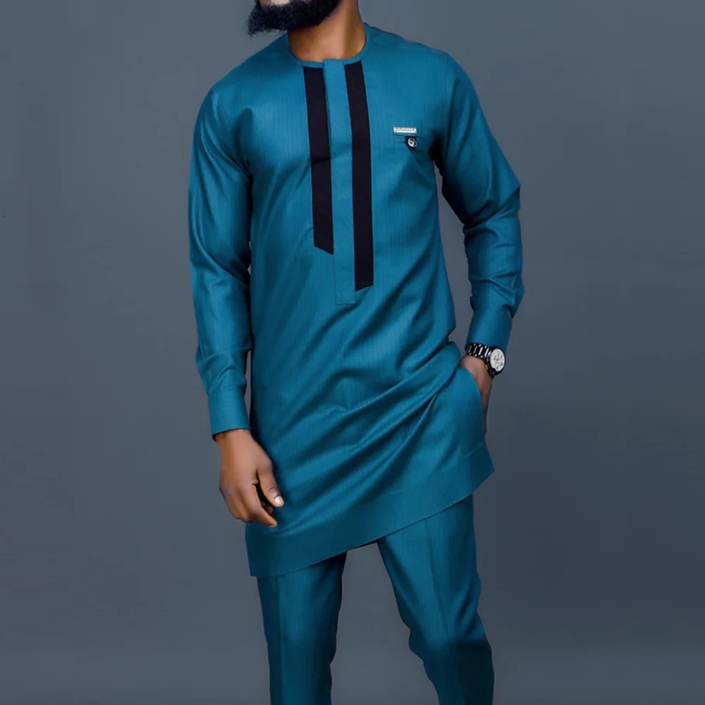 Summer African Mens Traditional Elegant Suits Outfit Dashiki 2Pcs Shirt Pants Full Set er Clothes Abaya Costume 250415