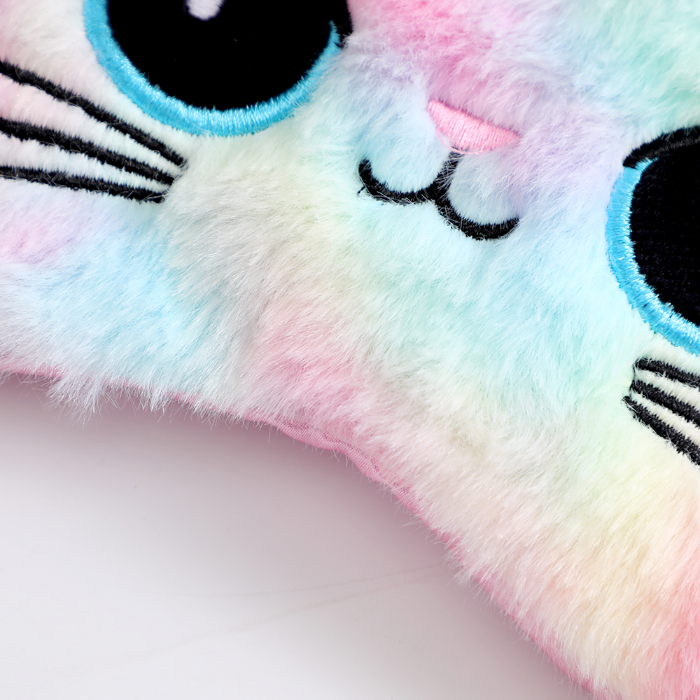 Soft and colorful plush eye mask for sleep, cute cartoon-style girl unicorn, gradient colored plush eye protector for eyes