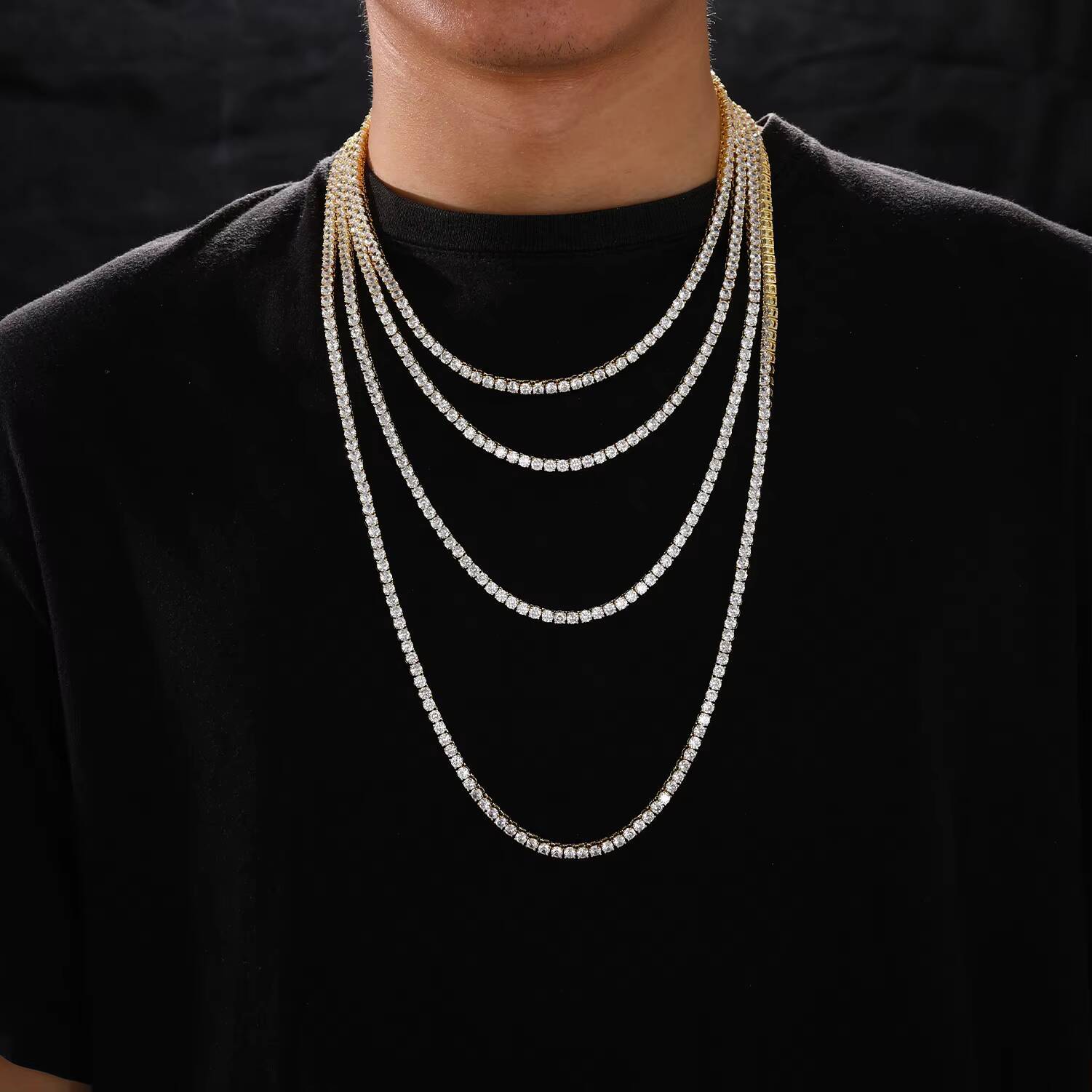 Fashionable Men Women Jewelry Wholesale White Gold 3mm-5mm Brass Micro Paved 5A CZ Diamond Classic Tennis Chain