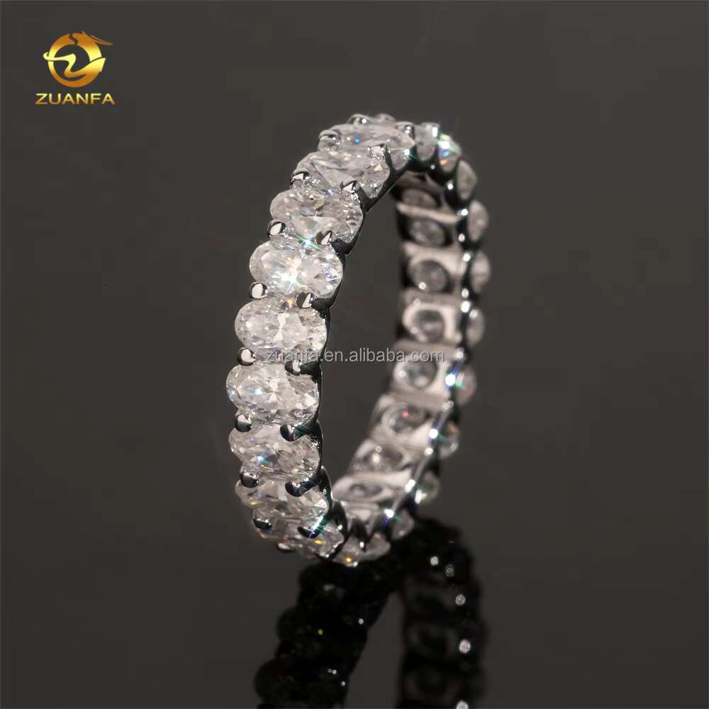 Drop Shipping 925 Solid Silver White Gold Plated Bridal Ring Jewelry FL Oval Moissanite Diamond Eternity Band Ring