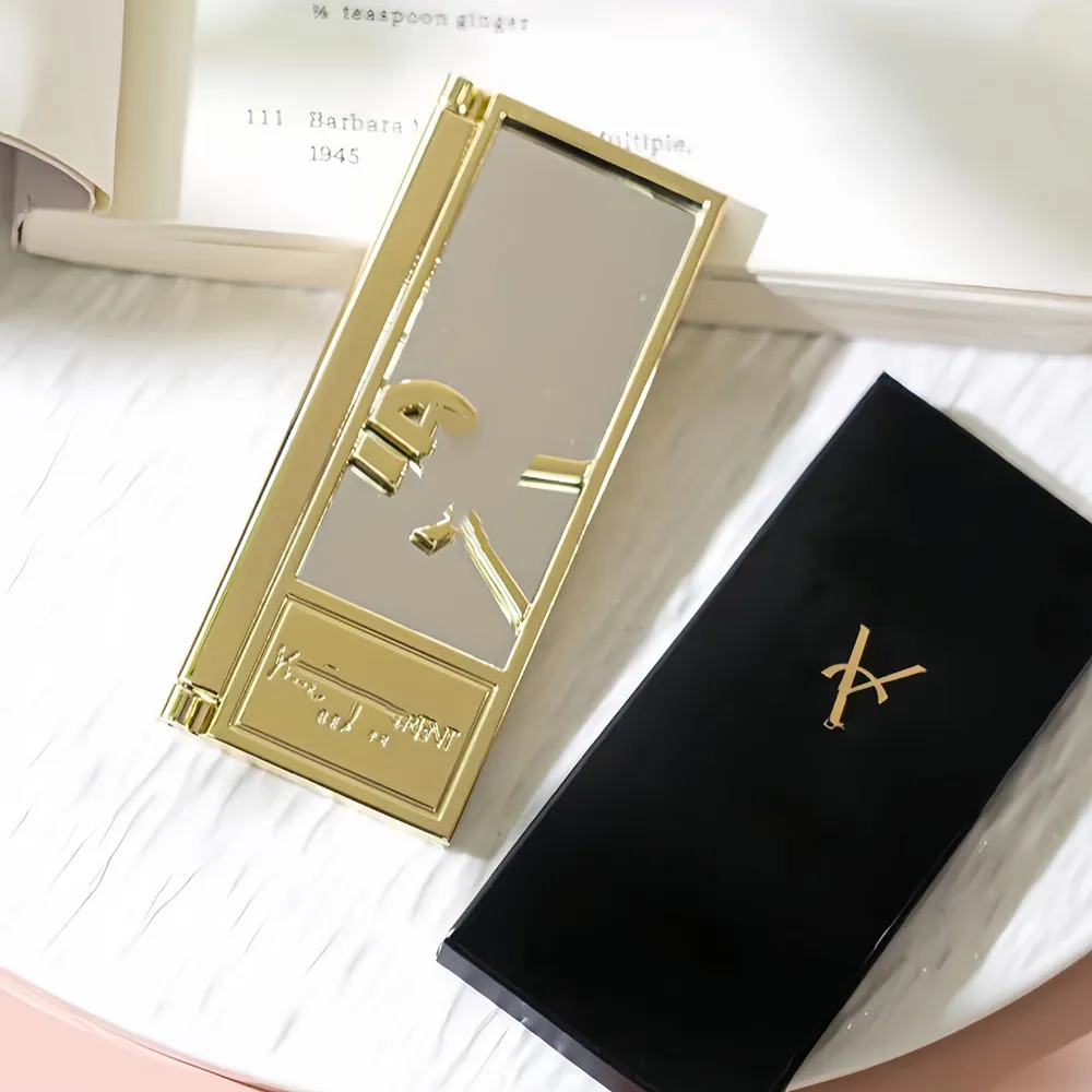 Y Gold Folding Makeup Mirror Compact Portable Hd Make-up Cosmetic Holiday Keyring Mirror Whit Gift Box For VIP Client