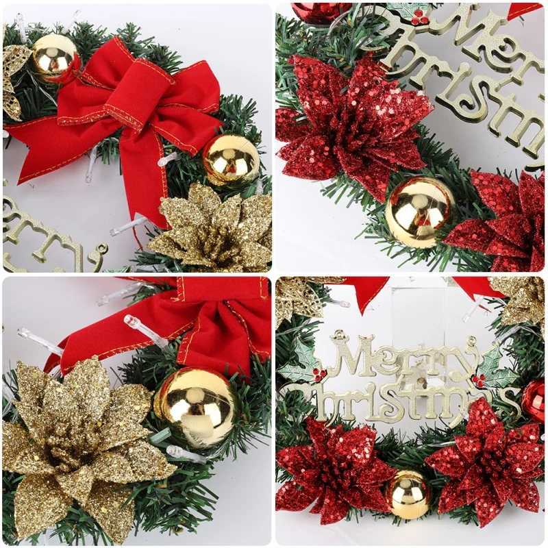 Christmas Wreath with LED Fairy Light Door Hanging Garland Pine for Home Decorations Xmas Party Supplies Happy New Year DecorM251115