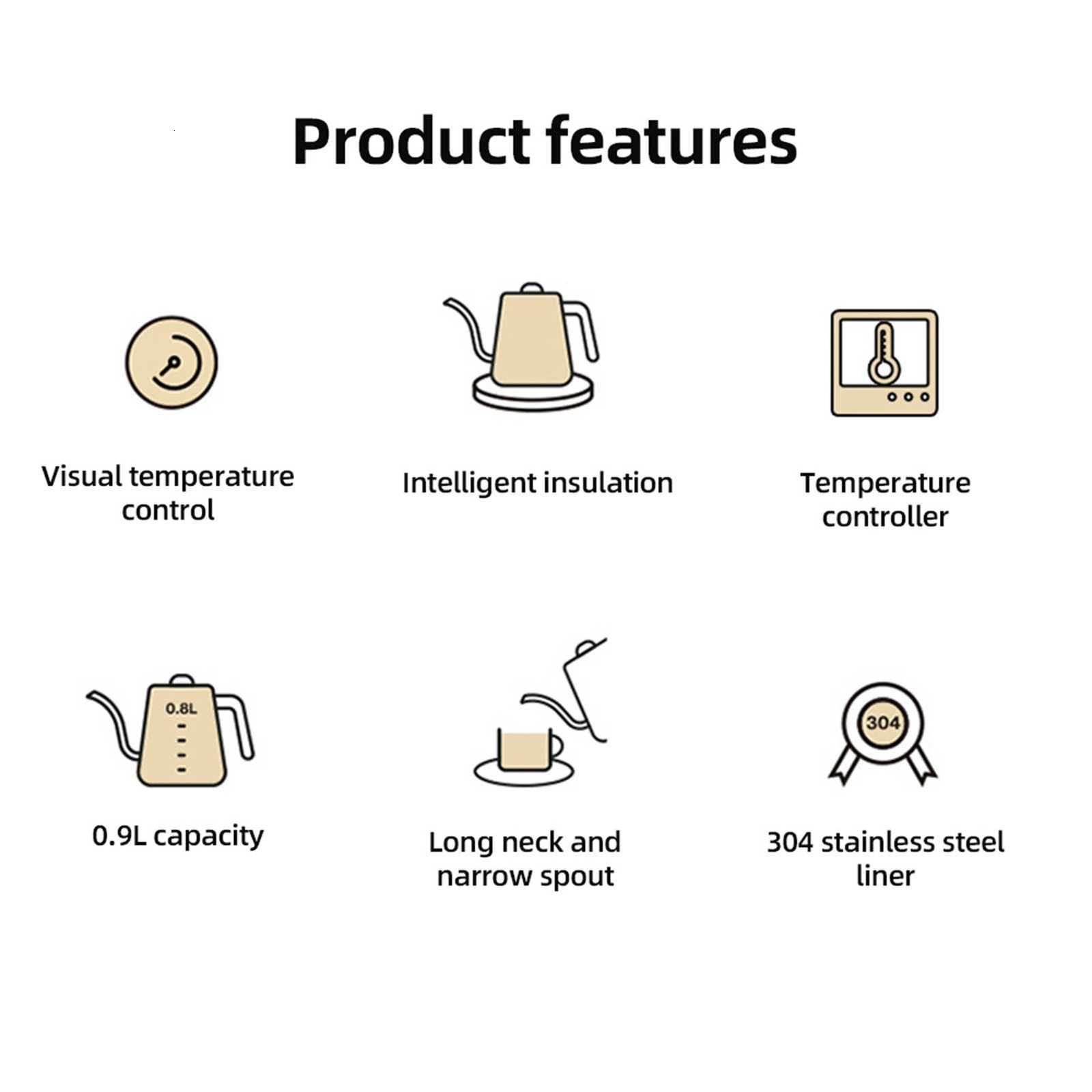 Gooseneck Electric Kettle 09L Temperature Control Stainless Steel Inner Quick Heating 1200W Anti-dry Protection Y251114