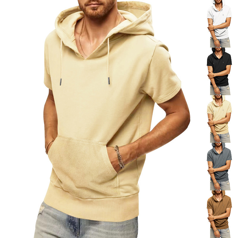 Summer men's sports and leisure sleeveless hooded loose short sleeved vest for men