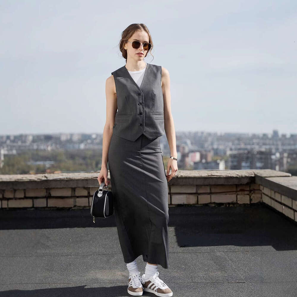 hoodie Mmwomen's Wear Button Long Suit Summer , New Solid Color Vest Half Skirt Set For Women jacket