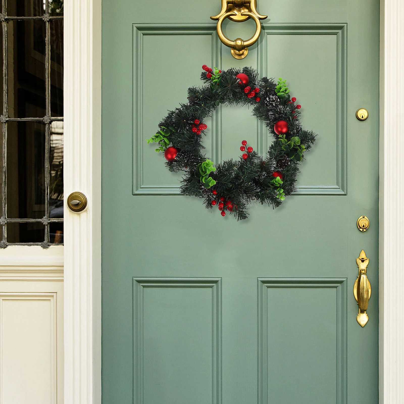 Christmas Decorative Wreath Christmas Wreath With Lights Artificial Red Berry Pine Cone Wreath For Front Door Wall Holiday DecorM251115